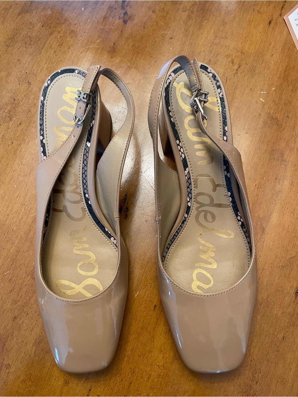 Sam Edelman Taupe Patent Slingback Heels